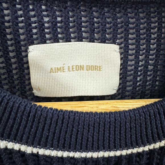 Aime Leon Dore Long Sleeve Mesh Knit Sweater Tee Navy Mens Large NWT - Picture 4 of 11